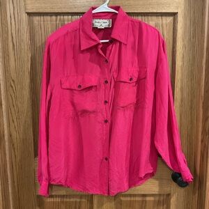 Jonathan Martin Vintage Silk Button Front Blouse Hot Pink Size M